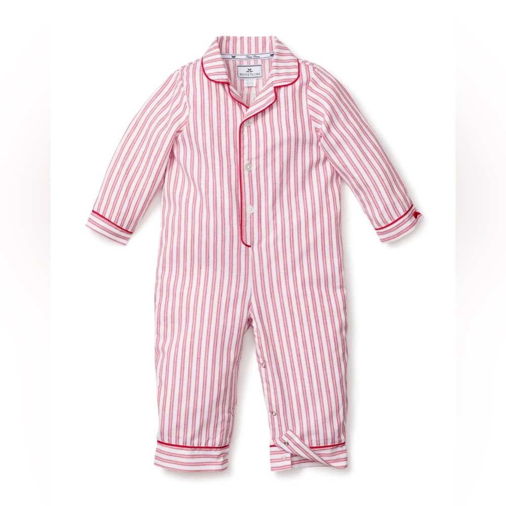 Petite Plume Baby's Twill Romper in Antique Red Ticking NWT